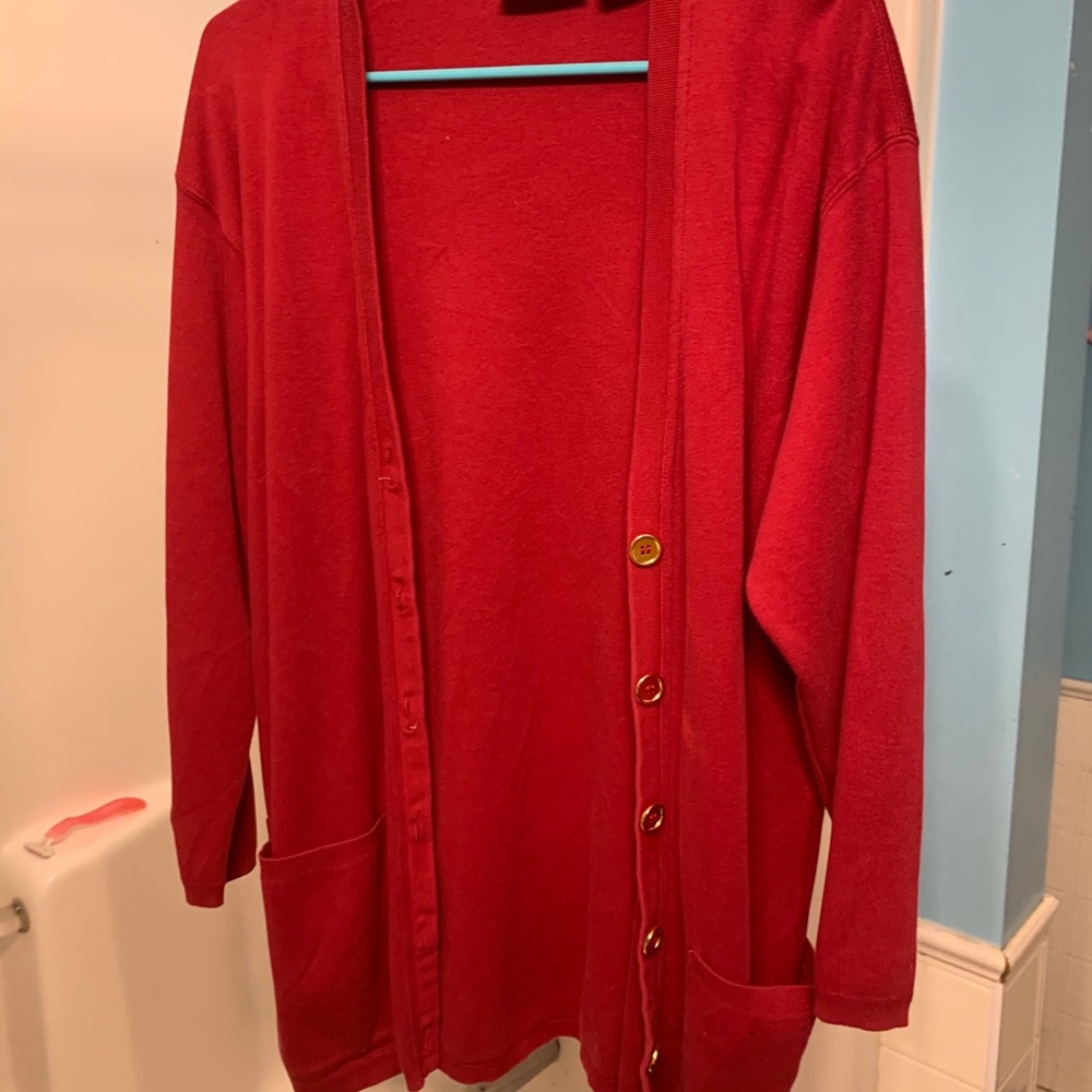 VINTAGE Liz Claiborne Red Cardigan w/ Gold Buttons